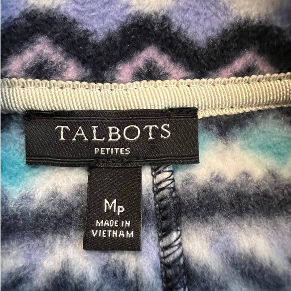 Talbots Fair Isle Aztec Print Fleece Jacket in Blue White Purple Size M Petite - Picture 4 of 5